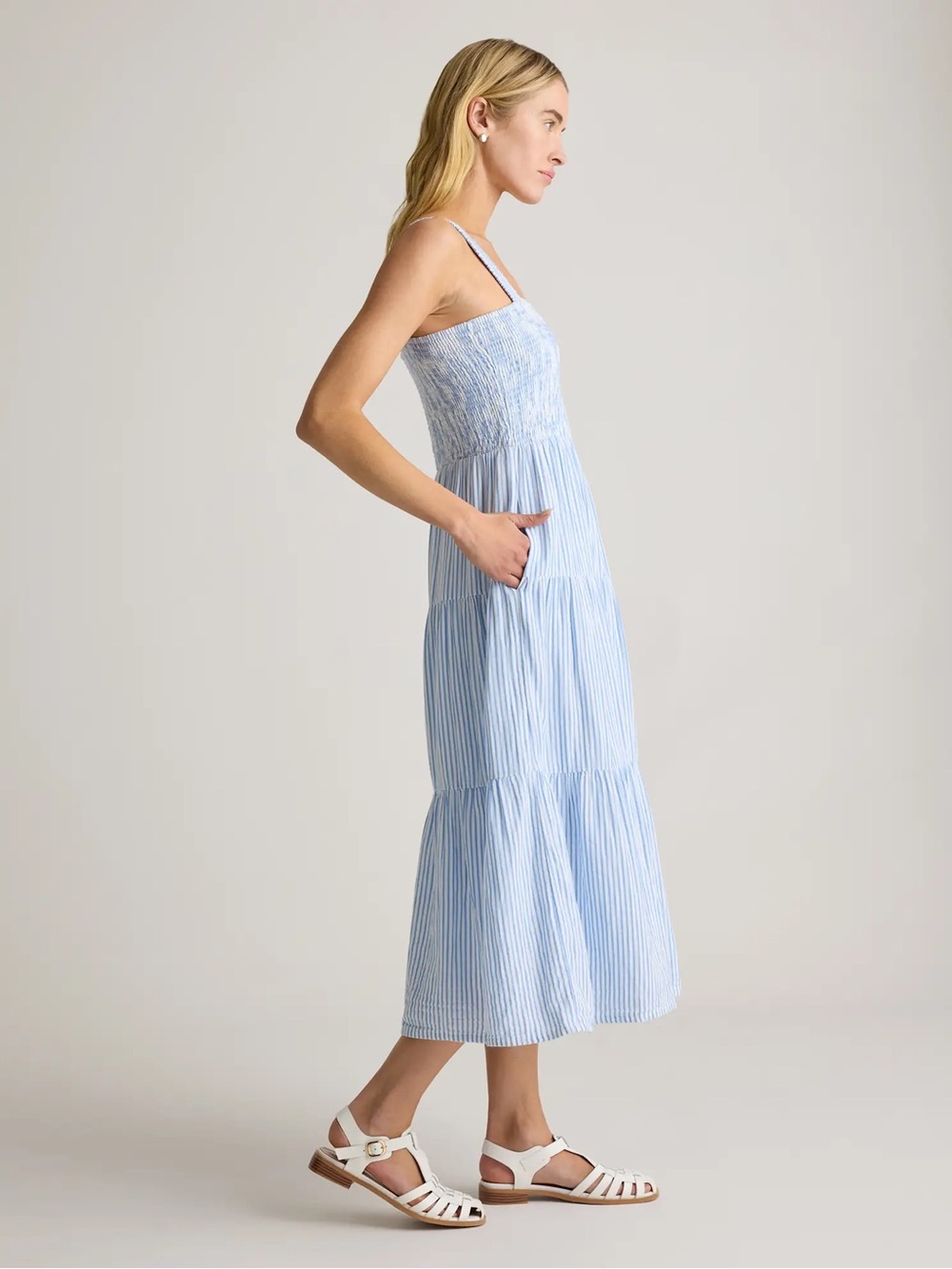 Quince Light Blue Striped Smocked Midi Sundress - Picture 4 of 15
